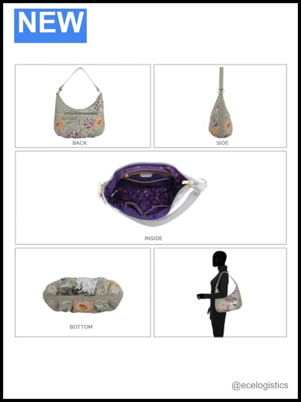 Hand-Painted Genuine Leather Ruched Hobo Bag with Shoulder Strap